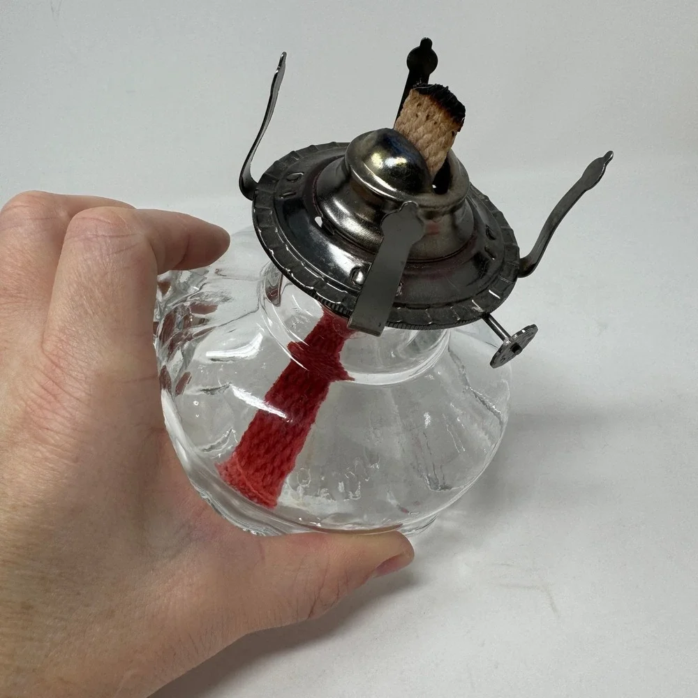 Lamplight Farms Vintage Clear Glass Oil Lamp with Handle & Scalloped Base 12